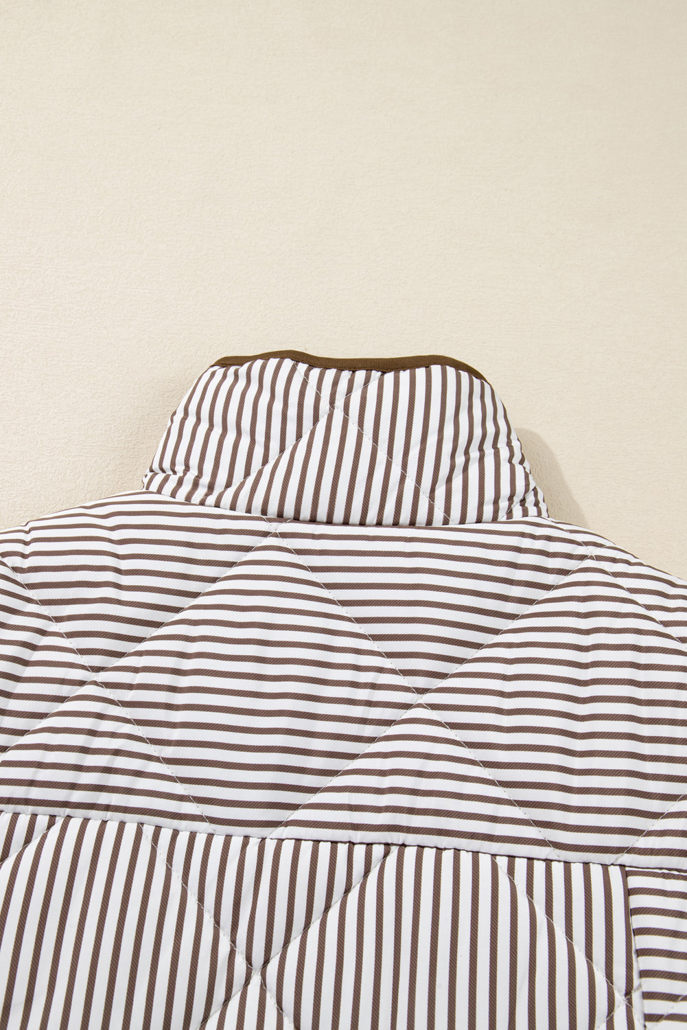 Brown Stripe Quilted Vest Plus Size Snap Button Wavy Hem Dear-Lover Dropshipping